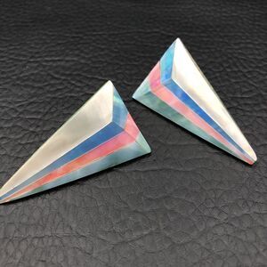 Vintage MOP Inlay Earrings Mother of Pearl Multicolor Triangle Silver Tone Studs